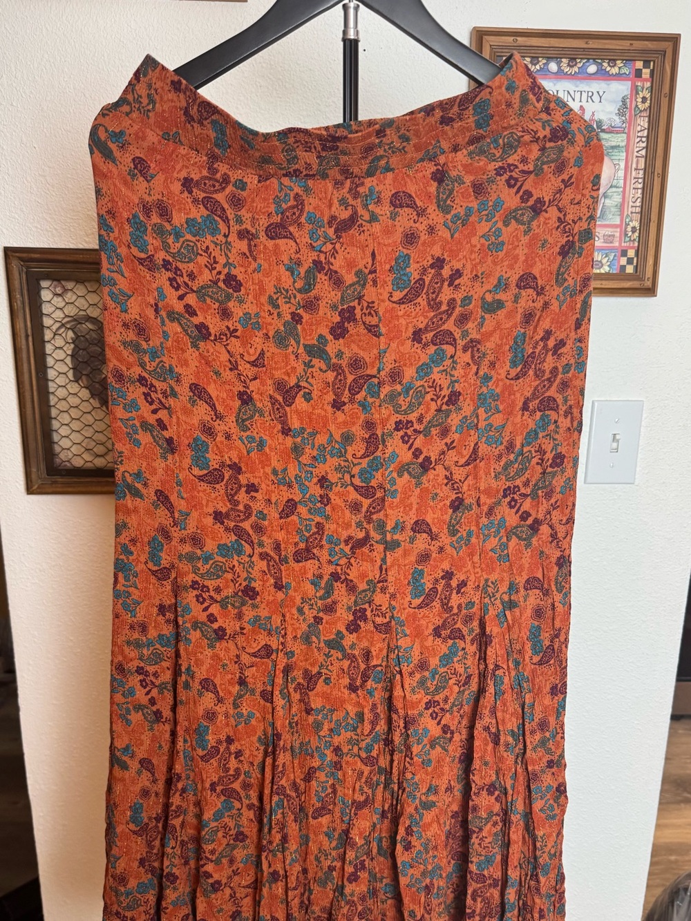Idyllwind Fueled by Miranda Lambert Paisly Rust Floral Tiered Midi Skirt- Size M